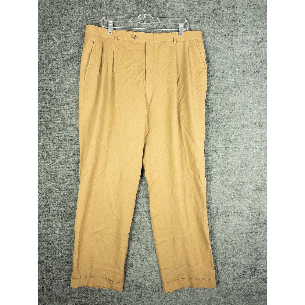 Burberry London Pleated Chino Pants Mens 38x30 Tan Khaki Cotton Cuffed Preppy
